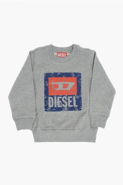 Diesel Red Tag Brushed Cotton Sgal Crew-neck Sweatshirt With Maxi L In Gray