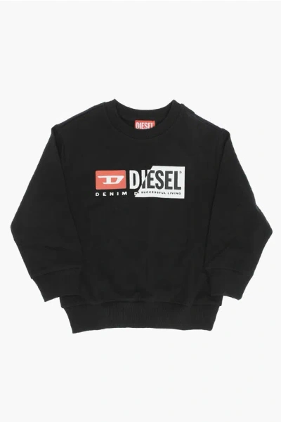 Diesel Red Tag Brushed Cotton Smagi Crew-neck Sweatshirt In Black
