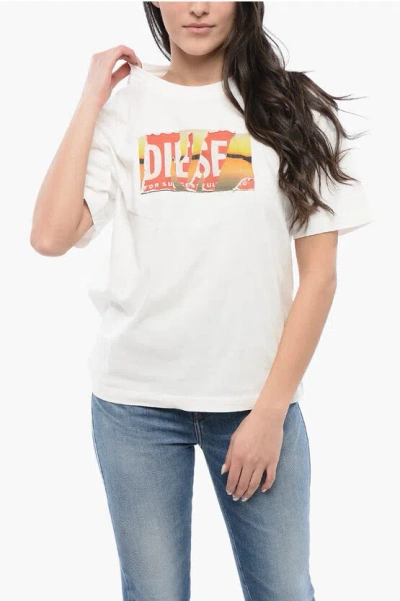 Diesel Red Tag Cotton Crew-neck T-danny-poff T-shirt With Frontal P In White
