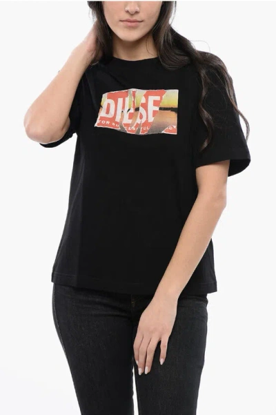 Diesel Red Tag Cotton Crew-neck T-danny-poff T-shirt With Frontal P In Black