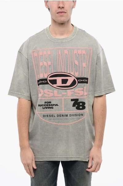Diesel Red Tag Cotton Crew-neck T-wash-n1 T-shirt With Embossed Log In Gray