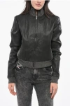 Diesel Red Tag Cropped Fit Eader Leather Bomber Jacket With Jersey Grösse 44 In Gray