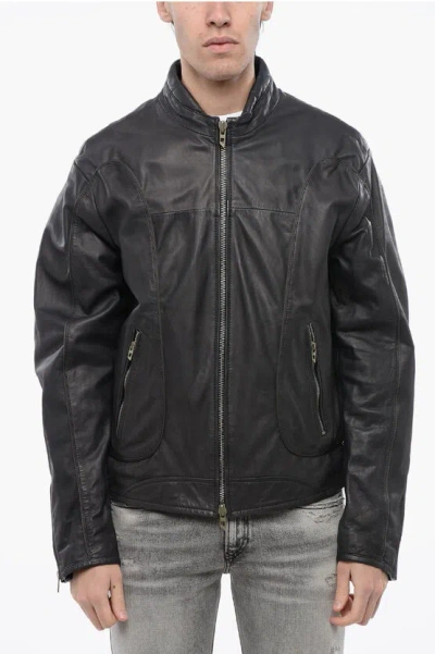 Diesel Red Tag Leather L-krix Jacket With Zip Closure In Green