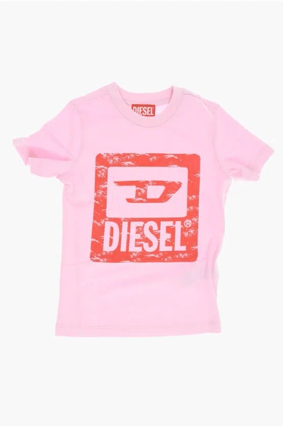 Diesel Red Tag Logo Printed Tnuf Crew-neck T-shirt In Pink