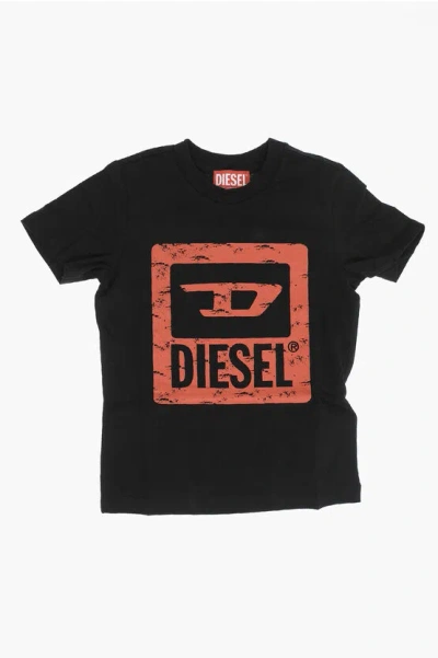 Diesel Red Tag Logo Printed Tnuf Crew-neck T-shirt In Black