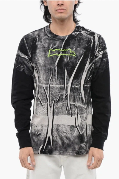 Diesel Long-sleeve T-shirt With Crease-effect Print In Black