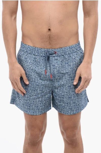 Diesel Pantaloncini Da Mare Con Stampa Denim In Blue