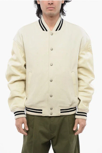 Diesel Red Tag Regular Fit L-franz Bomber Jacket With Leather Sleev In Beige