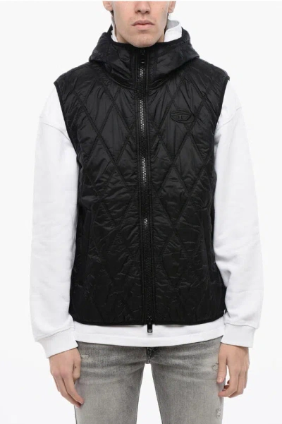 Diesel Red Tag Sleeveless Quilted Nylon J-fokk Lightweight Jacket W In Black