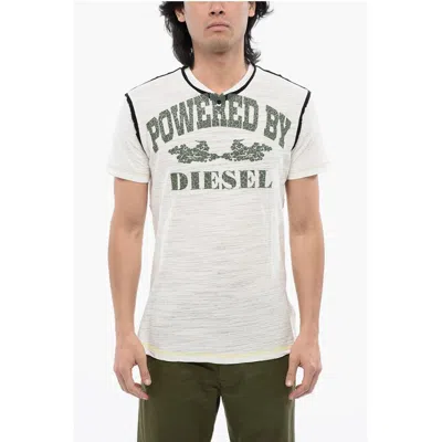 Diesel Red Tag Slub Cotton T-diegor-v-raw T-shirt With Flocked Prin In White