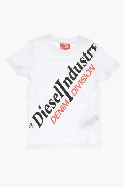 Diesel Red Tag Solid Color Tfilli Crew-neck T-shirt With Contrastin In White
