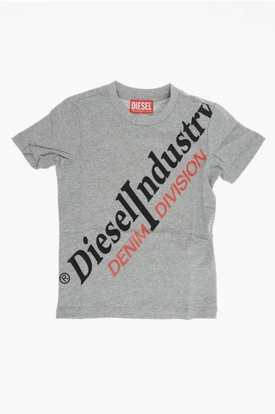 Diesel Red Tag Solid Colour Tfilli Crew-neck T-shirt With Contrastin In Grey