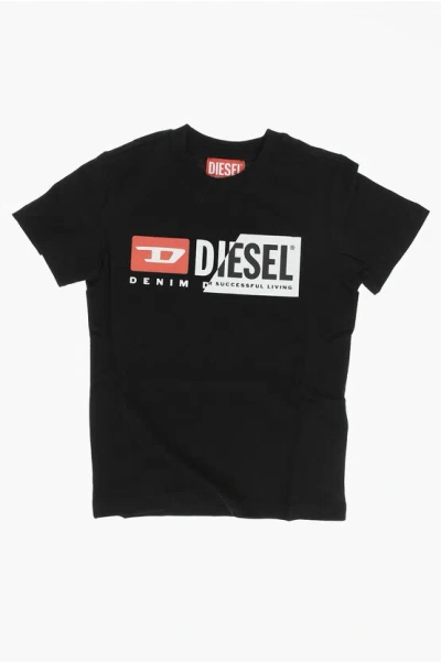 Diesel Red Tag Solid Colour Tmagi Crew-neck T-shirt With Printed Log In Black