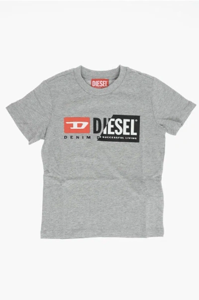 Diesel Red Tag Solid Color Tmagi Crew-neck T-shirt With Printed Log In Gray