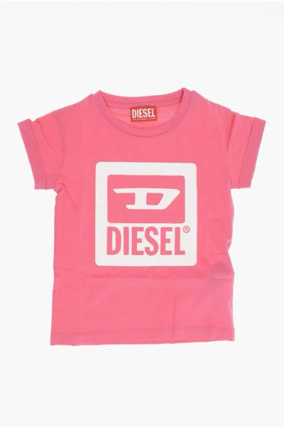 Diesel Red Tag Solid Colour Tmash Crew-neck T-shirt With Printed Log In Pink