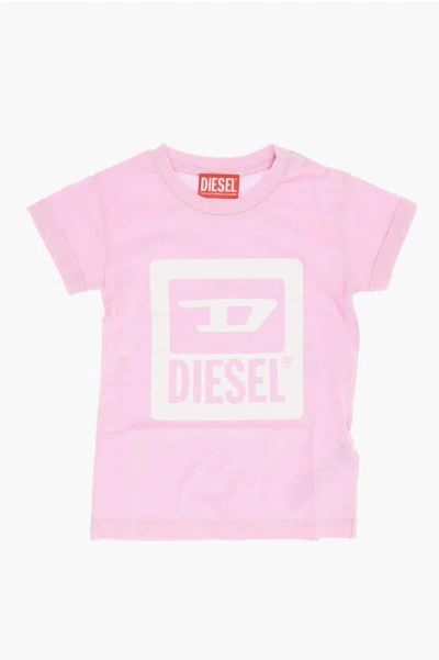 Diesel Red Tag Solid Color Tmash Crew-neck T-shirt With Printed Log In Pink