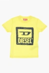 DIESEL RED TAG SOLID COLOR TVACHI T-SHIRT WITH CRACKLED LOGO