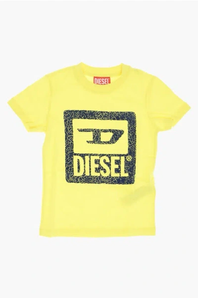 Diesel Red Tag Solid Color Tvachi T-shirt With Crackled Logo In Yellow
