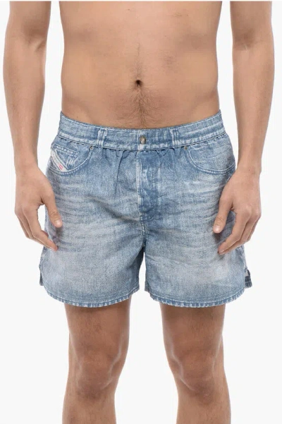 Diesel Bmbx-ken-37 Swimshort With Denim Trompe Loeil Print - Bmbx Ken 37 In Blue