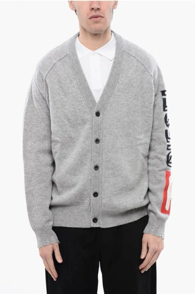 Diesel Red Tag V-neck Wool K-sarri Cardigan In Gray