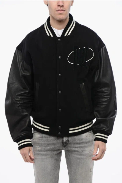 DIESEL RED TAG WOOL BLEND L-FRANZ-PATCH BOMBER WITH LEATHER SLEEVES
