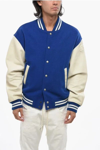 Diesel Red Tag Wool Cloth Franz Bomber Jacket With Snap Buttons In Blue