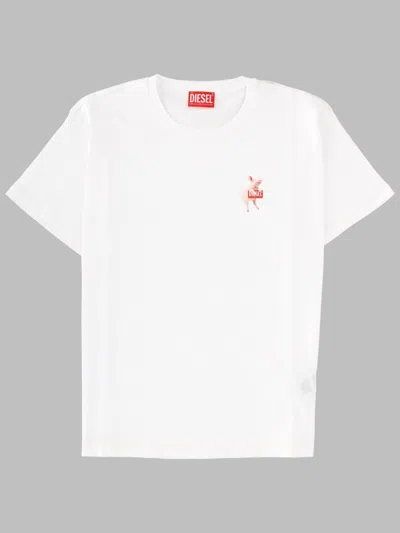 Diesel Regular Fit Cotton Tee With Unique Logo Print In White