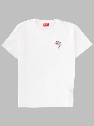 Diesel Regular Fit T-shirt With Stamp Logo In White
