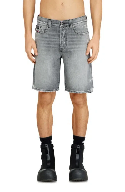 Diesel Regular Fit Whiskered Jean Shorts In Blue