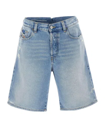Diesel Ripped Denim Shorts In Blue