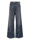 Diesel Wide-leg Trousers Distressed Texture In Blue