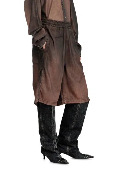 Diesel Relaxed Bermuda Shorts In Fluid Coated Denim In Brown