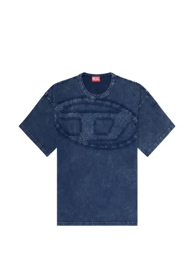 Diesel Relaxed Cotton T-shirt With Oval-d Applique In Blue
