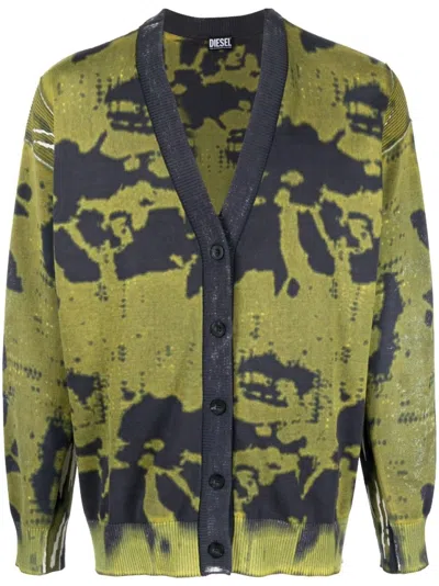 DIESEL DIESEL RELAXED FIT V-NECK CARDIGAN WITH UNIQUE PATTERN
