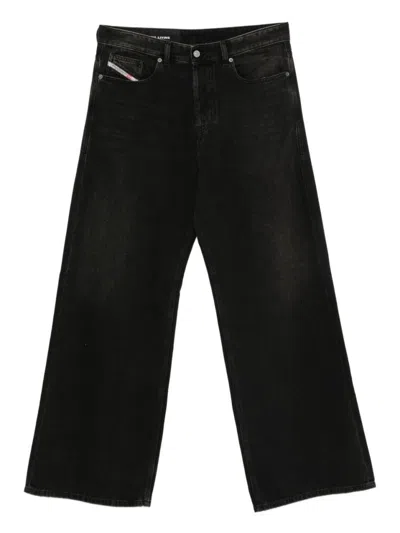 Diesel Relaxed Fit Wide Leg Denim Jeans In Black