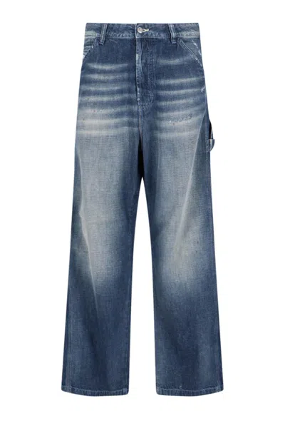 Diesel Relaxed Fit Wide Leg Denim Jeans With Distressed Detailing In Navy