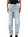 Diesel Light-wash Denim Pants With Distressed Details In Blue