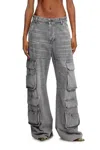 Diesel D-sire-cargo-d Grey Cargo Jeans With Low-rise Waist In Gray