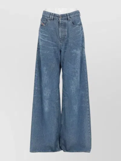 Diesel Relaxed Wide Leg Jeans Five Pocket Design In Blue