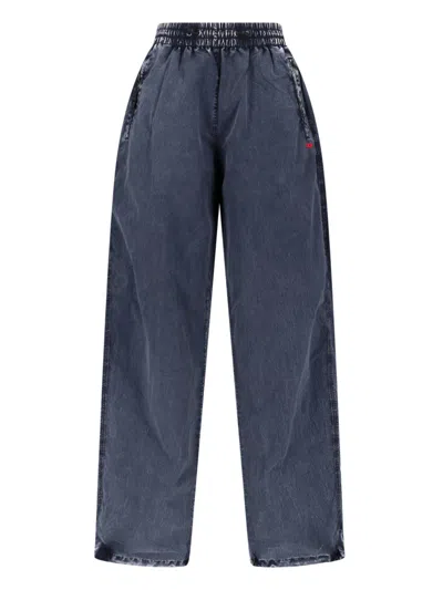 Diesel Relaxed Wide-leg Trousers With Adjustable Hem In Blue