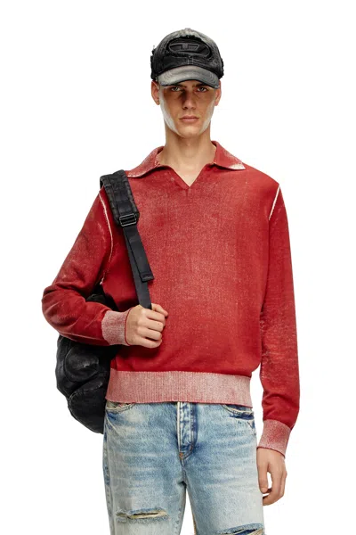 Diesel Reverse-print Polo Jumper In Red