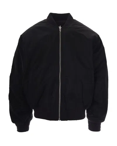 Diesel Reversible Bomber Jacket With Ribbed Trims And Oversized Emblem In Black