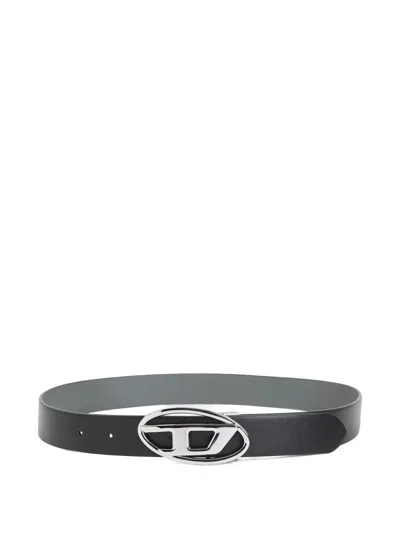 Diesel Reversible Leather Belt With Oval D-shaped Buckle In Black