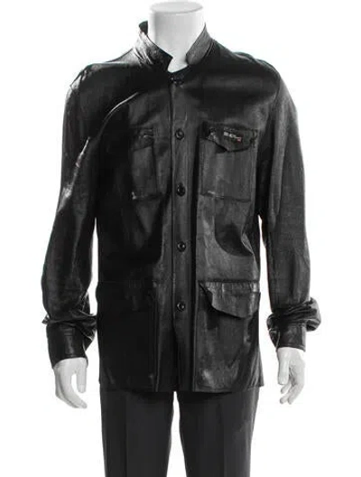 Pre-owned Diesel Reversible Leather Utility Jacket In Gray