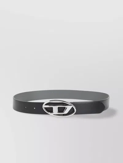 Diesel Reversible Logo Belt Adjustable Fit Metal Buckle In Black