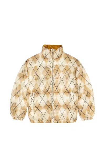 Diesel Reversible Puffer Jacket With Argyle Print In Brown