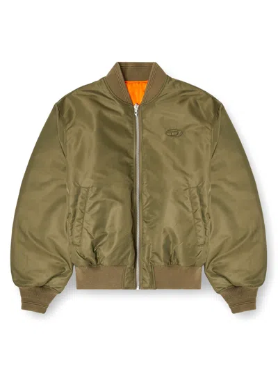 Diesel Reversible Regular-fit Nylon Bomber Jacket With Zip Closure And Pockets In Green
