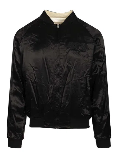 Diesel Reversible Satin Bomber Jacket In Black