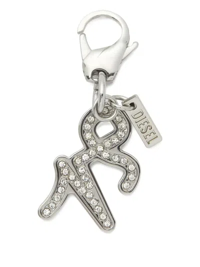 Diesel Rhinestone Charm Capricorn Keyring In Silver