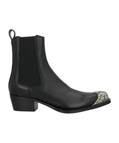 Diesel Rhinestone Decor Denim Ankle Boots In Black